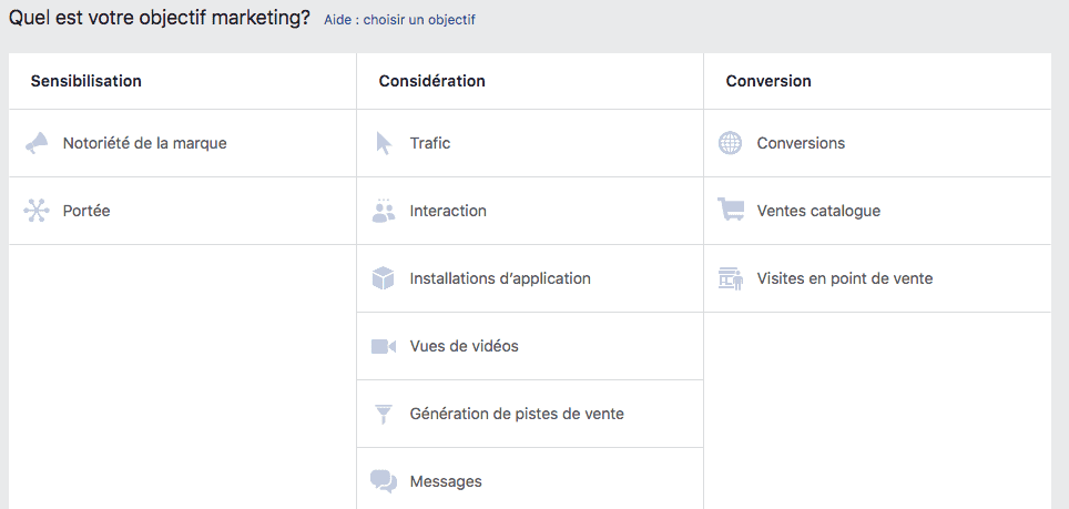 facebook campagne objectif